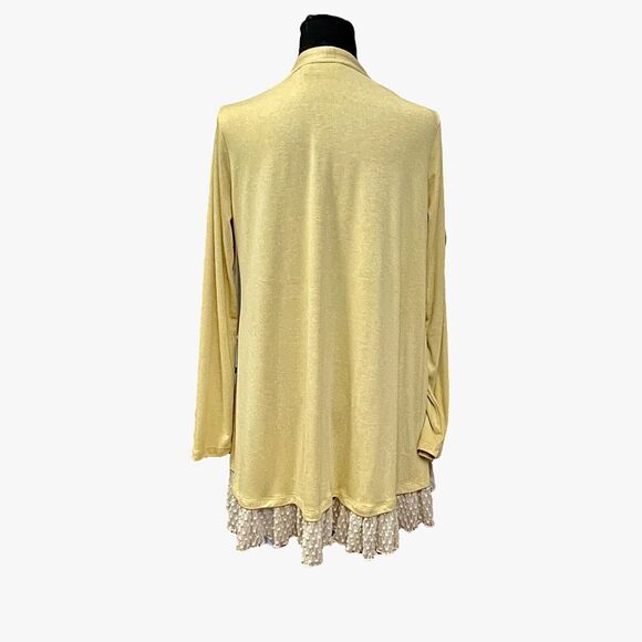 LOGO Cardigan Mustard Yellow With Ruffle Hem & Pockets Long Sleeves - Picture 5 of 10